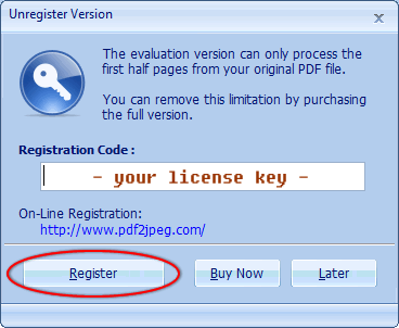 PDF To JPEG Pro - Register